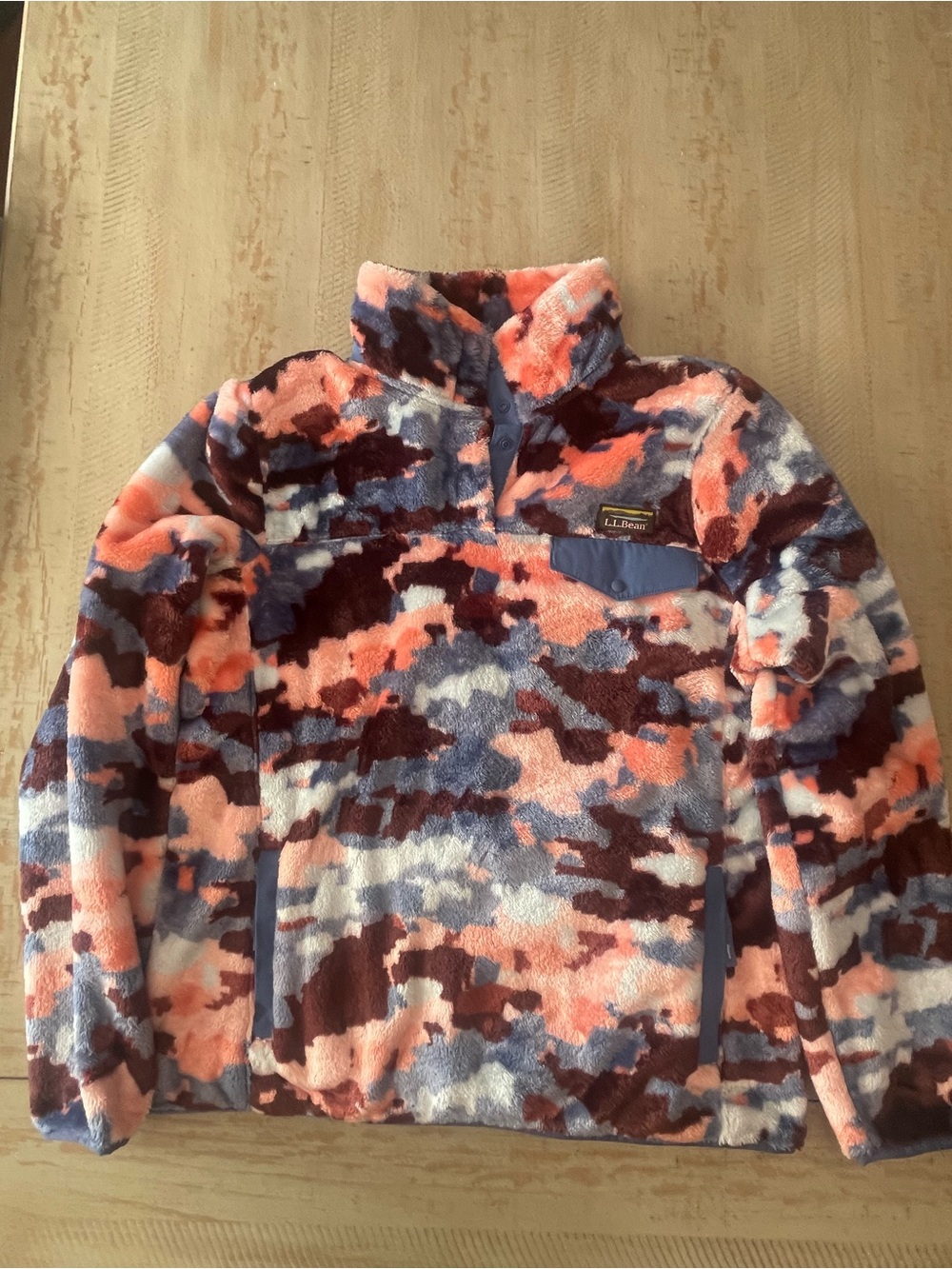 L.L. Bean Sherpa Pullover in Pink, Blue & Burgundy Camo
